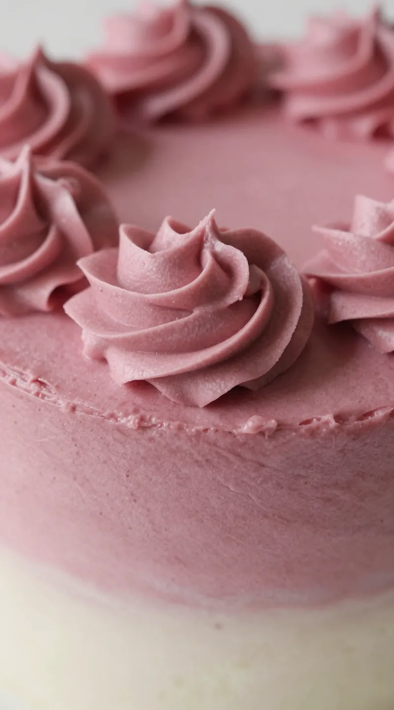 **Macro shot of blush-to-mauve ombré frosting on a cake**