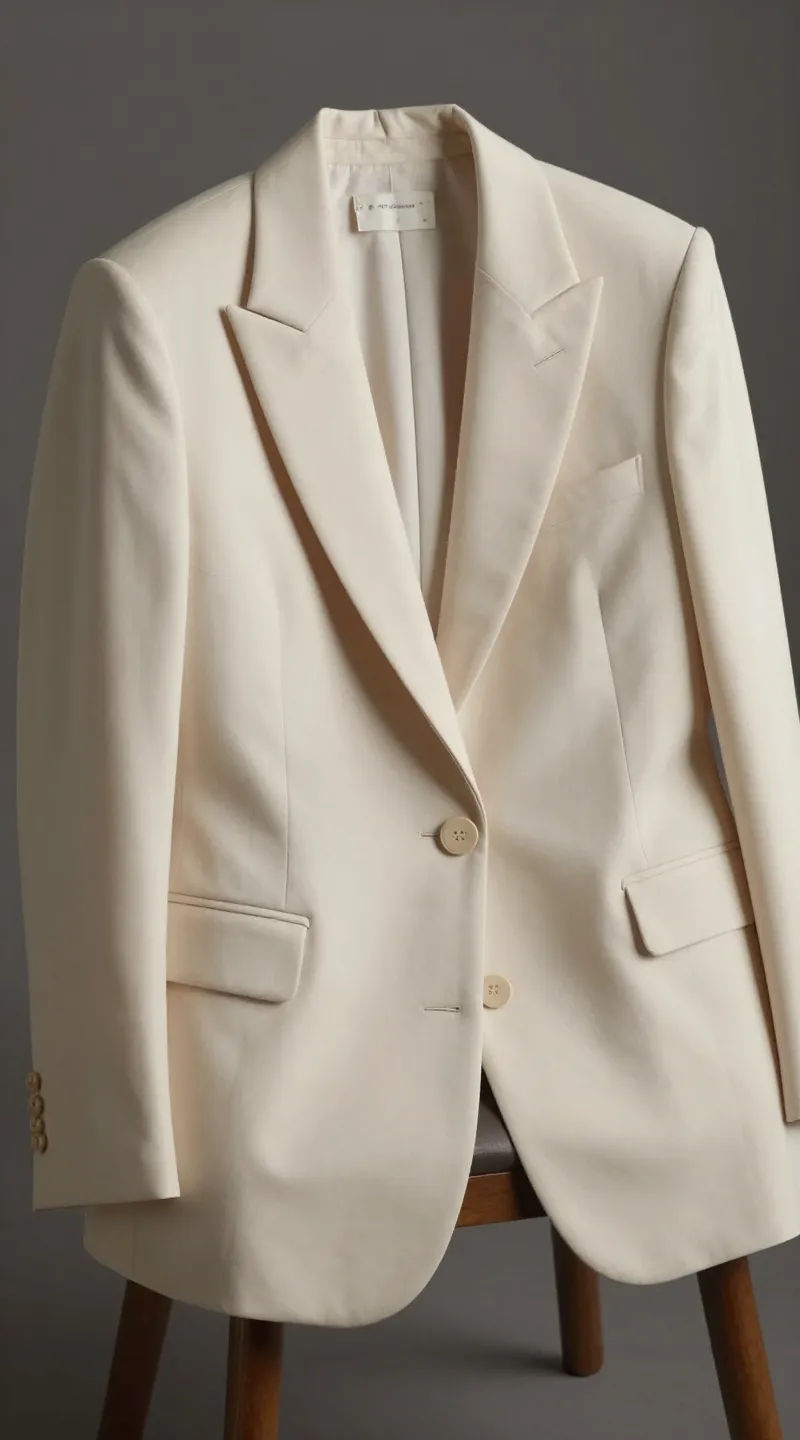 **Tailored cream blazer draped over a chair**