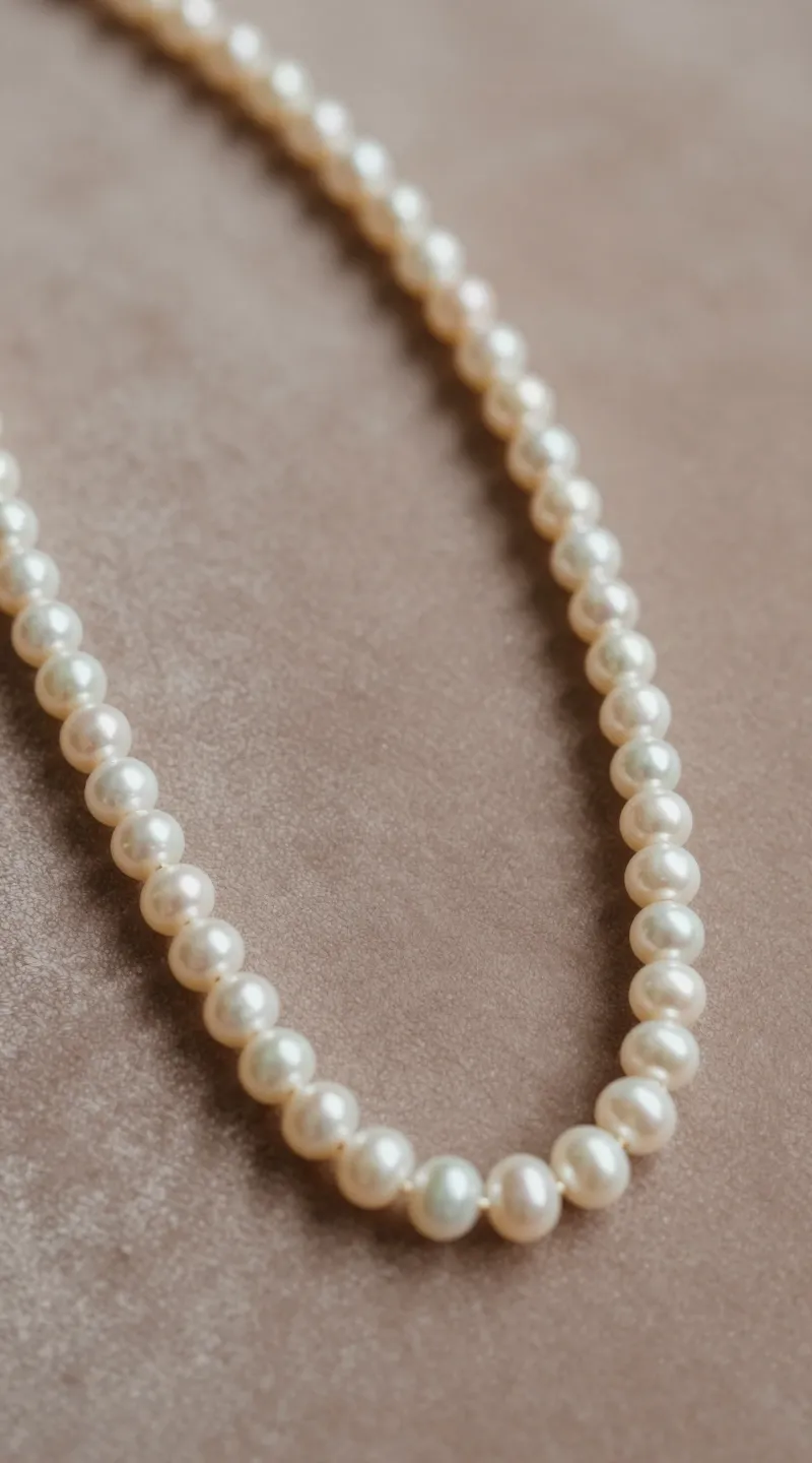 **Closeup of a secondhand pearl necklace on velvet**  

Each prompt focuses on a single sustainable wedding guest outfit element, emphasizing texture, material, or craftsmanship for professional photography.