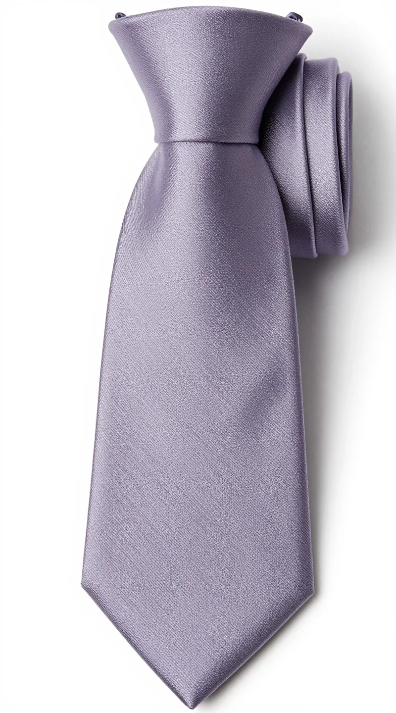 **Detailed shot of muted lavender-gray silk necktie**