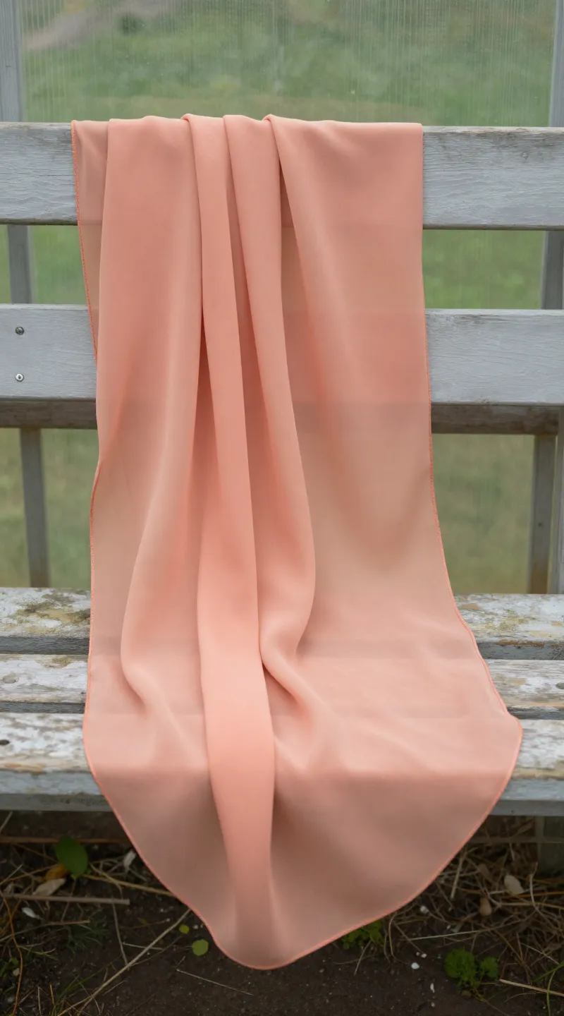 **Single silk chiffon shawl draped over a greenhouse bench**