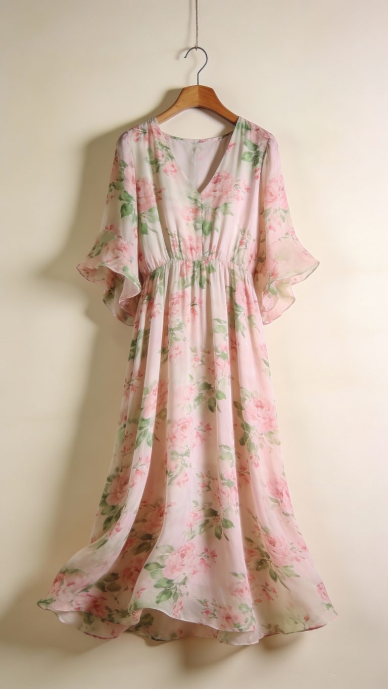 **Single flowy floral midi dress on a hanger**