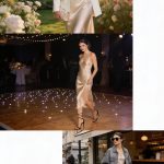 **Image Prompt:** *A stylish **Wedding Guest** confidently poses in a chic, neutral-toned silky slip dress (midi length) for a daytime wedding ceremony, layered with a tailored structured blazer for a polished look. Her hair is elegantly styled, and she holds a delicate clutch. The soft sunlight filters through lush garden surroundings, emphasizing the dress’s luxurious drape. A second shot (split-frame style) shows the same **Wedding Guest** at the evening reception—blazer removed, now wearing strappy heels, with dim lighting and a dance floor in the background, highlighting the dress’s sultry shift. A third vignette captures her in casual mode the next day: chunky sneakers, a loose denim jacket, and oversized sunglasses, strolling past a café for brunch—effortlessly transforming the slip dress into a laid-back look.*