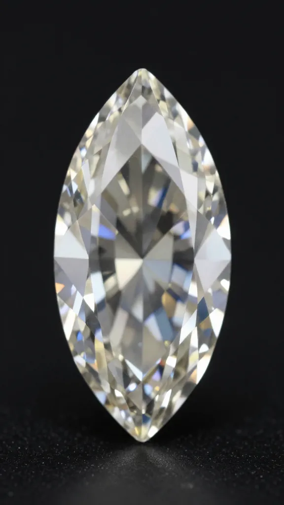 closeup marquise lab diamond, stepped baguette shoulders