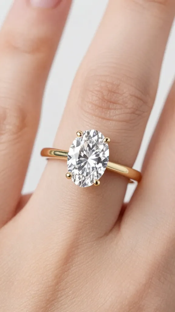 single oval diamond ring on thin yellow gold band