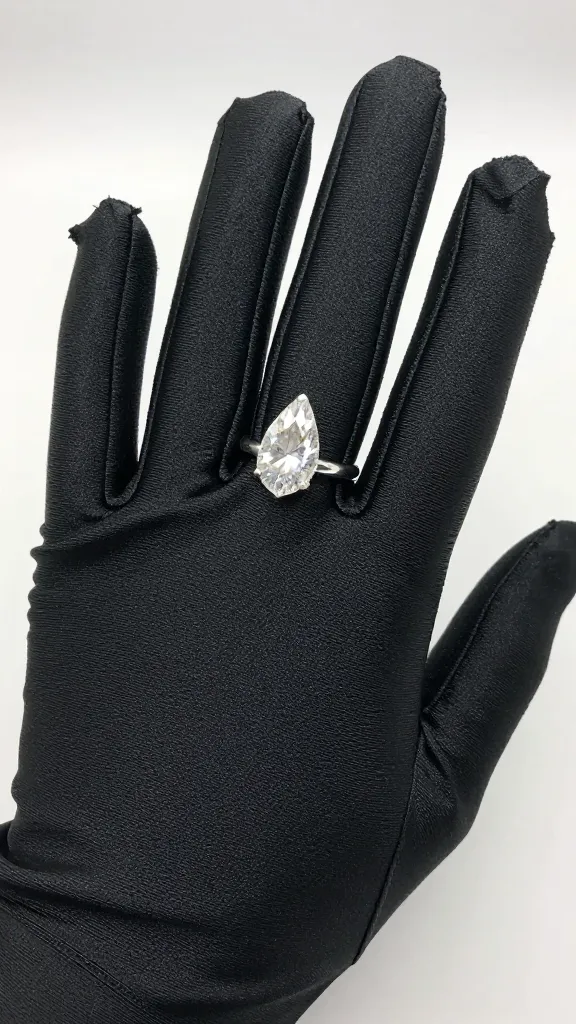 teardrop diamond ring on black silk glove
