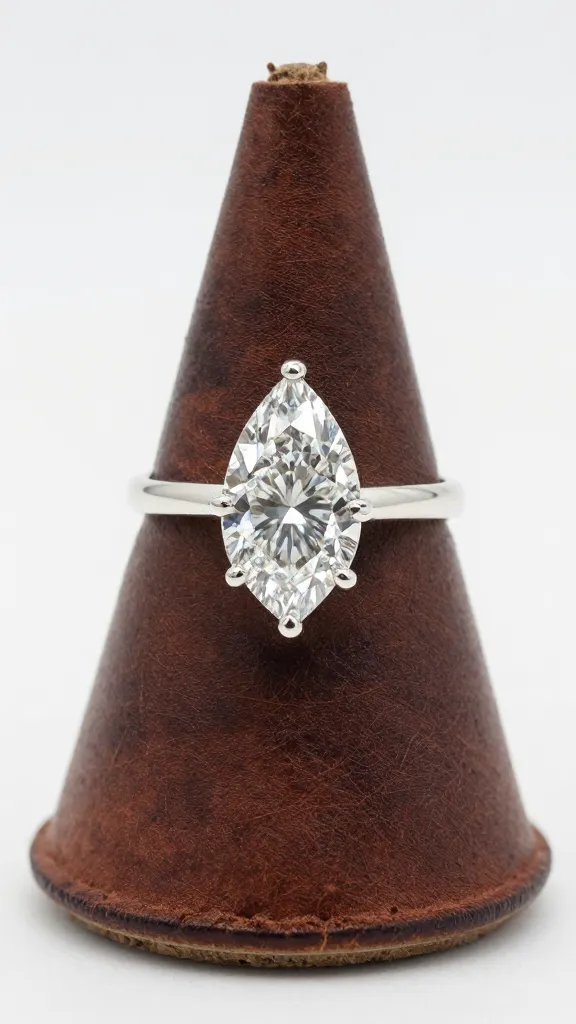 teardrop diamond ring on weathered leather jewelry stand