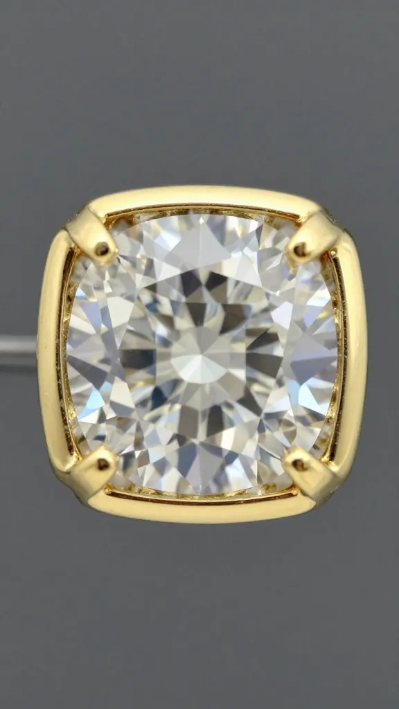 Old European cut diamond in yellow gold bezel, closeup