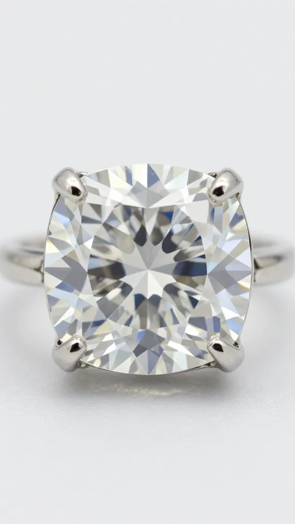 cushion cut diamond in antique-style cathedral setting, closeup