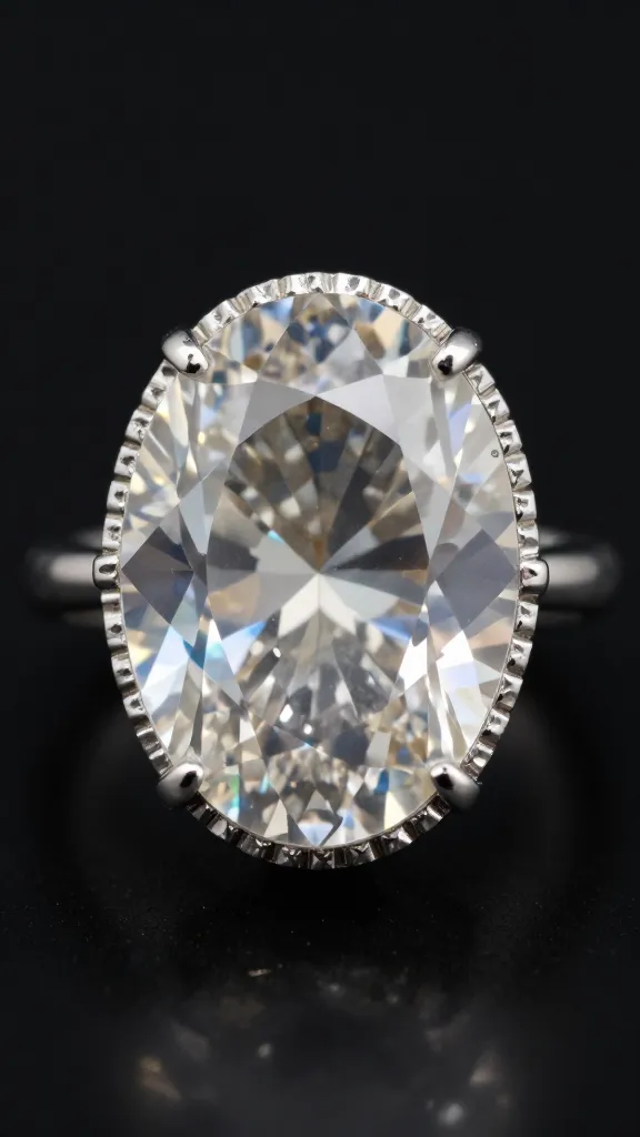 oval moissanite with milgrain knife-edge band, macro