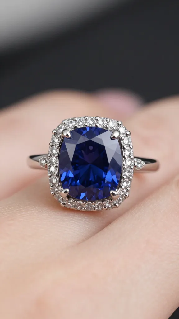 cushion-cut sapphire Art Deco ring with diamond halo