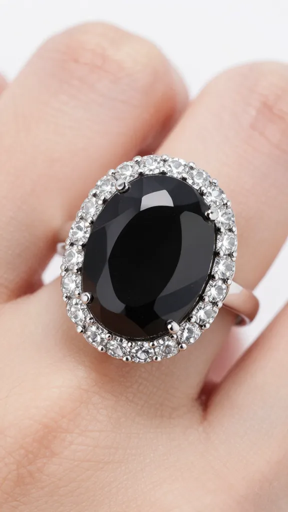 closeup onyx-and-diamond deco ring in white gold