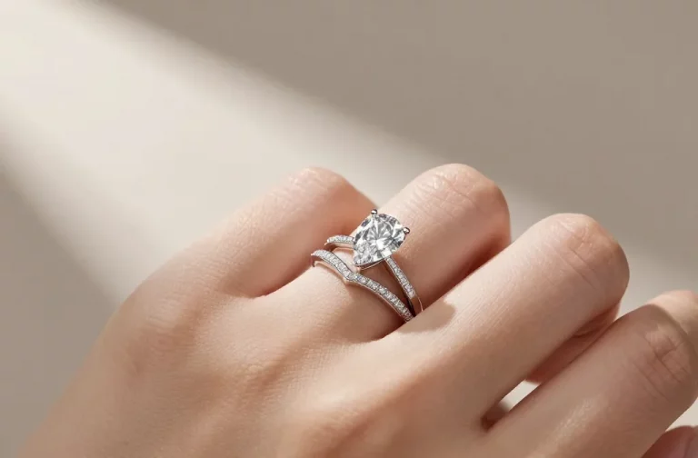Dare to Sparkle Unique Wedding Ring Stacks with a Marquise Center