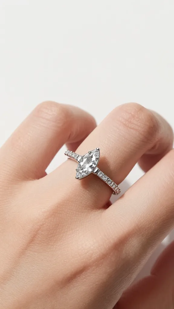 modern marquise ring paired with diamond contour band