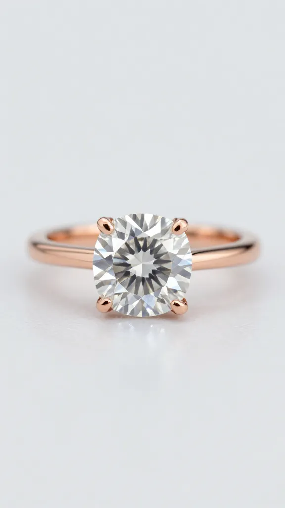 cushion-cut diamond solitaire on rose gold band, tight macro