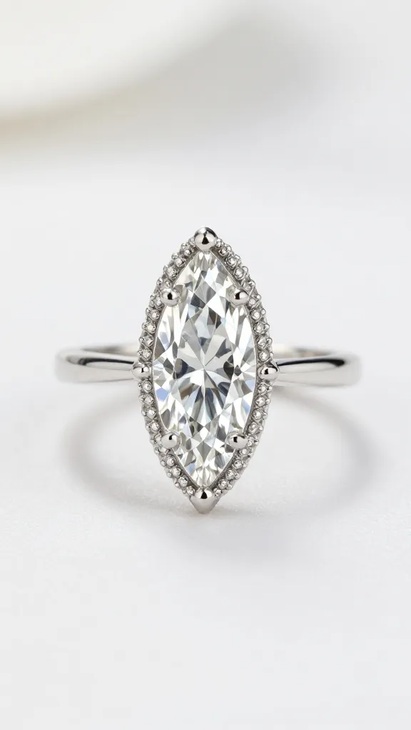 single marquise engagement ring with art deco filigree setting