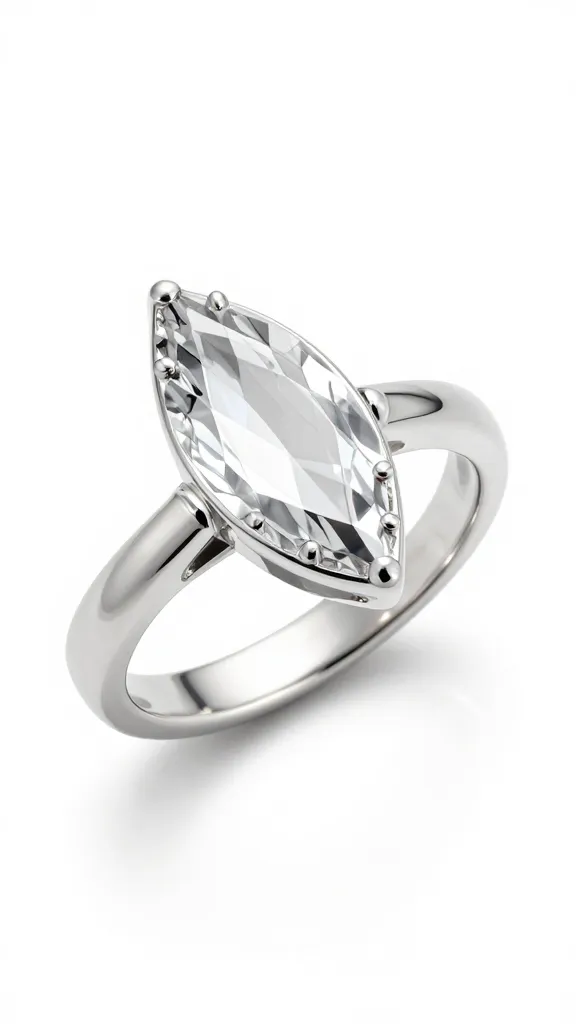 platinum marquise ring with engraved band, high-key background