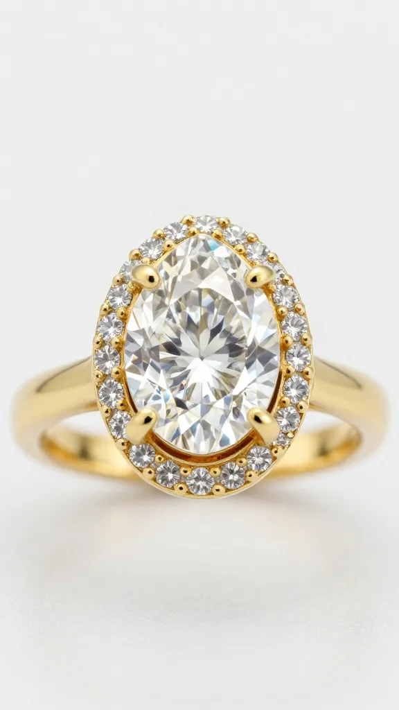 pear diamond with halo on yellow gold band, macro