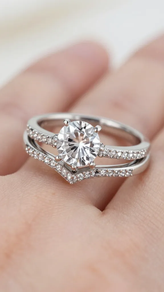 marquise solitaire paired with delicate chevron nesting band closeup