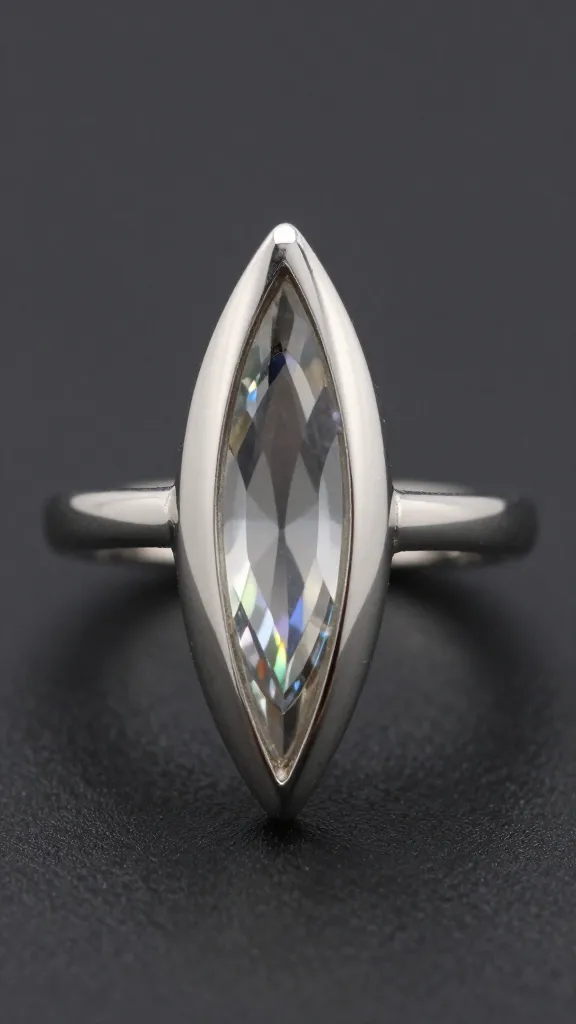 elongated marquise ring with symmetrical chevron band, macro