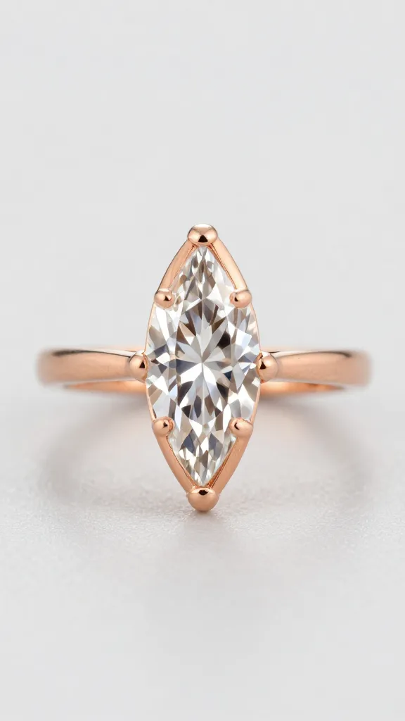 single marquise engagement ring, bezel-set, brushed rose gold