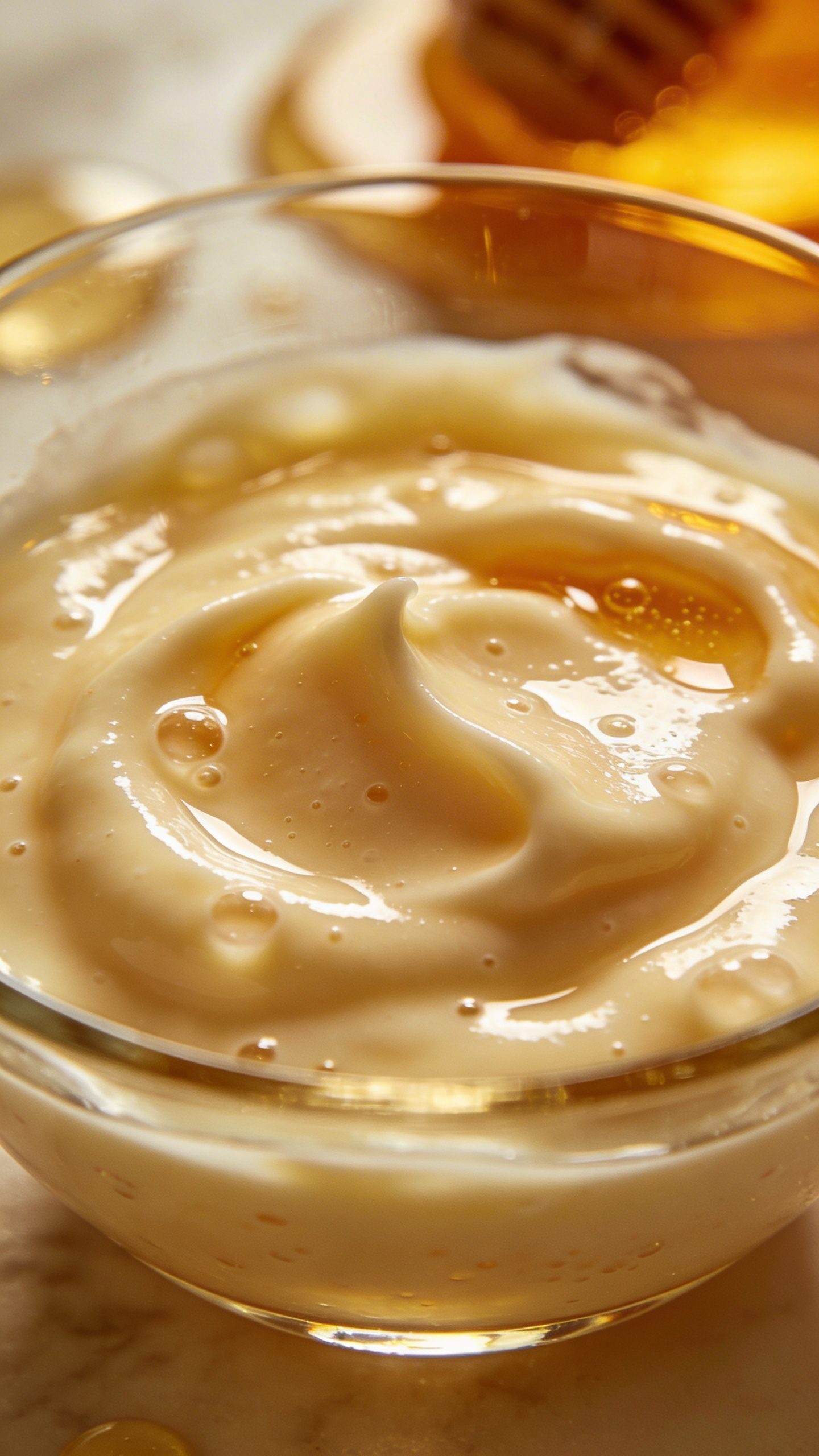 closeup of honey-yogurt face mask in glass bowl