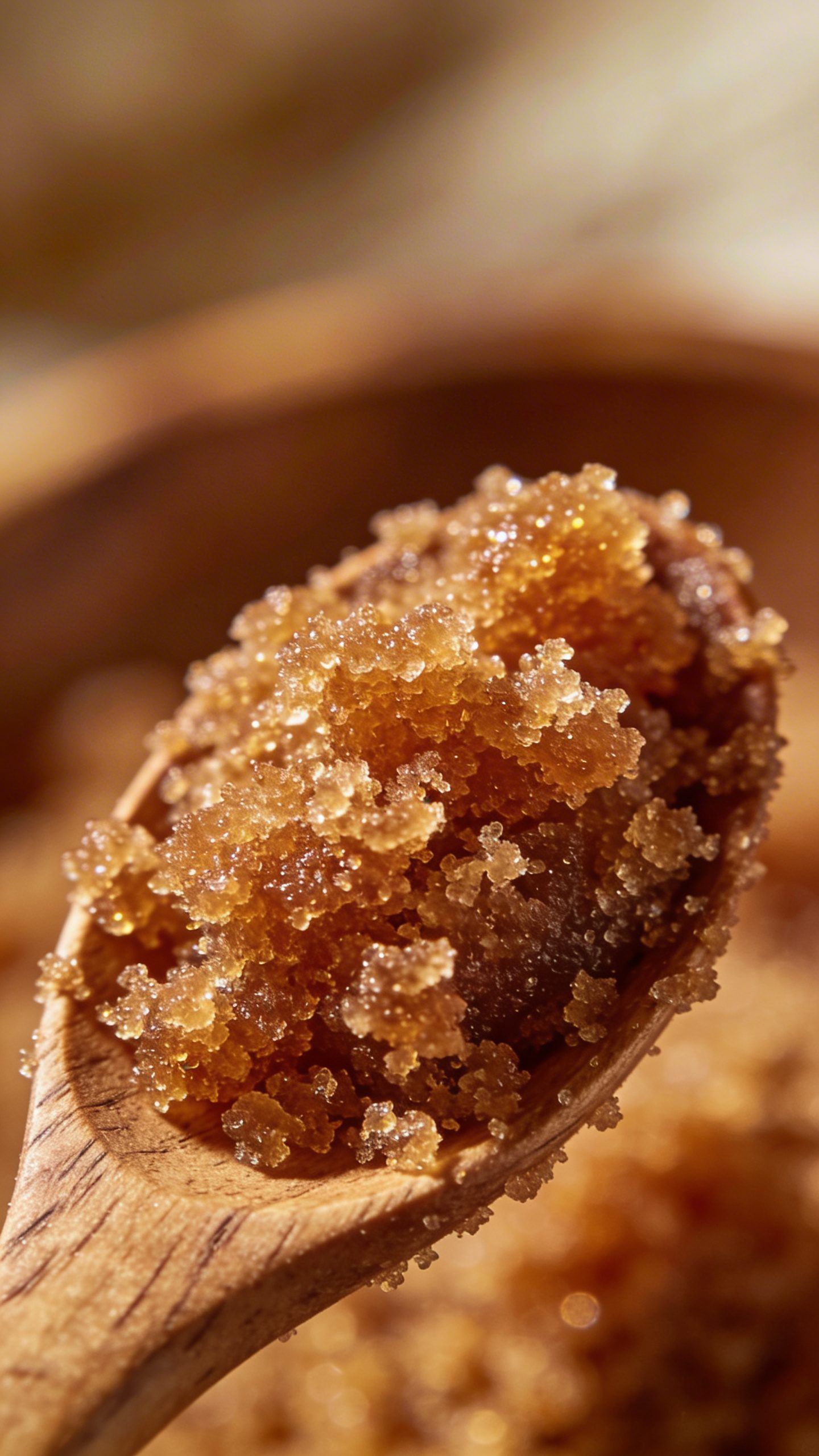 wooden spoon coated with brown sugar scrub, macro shot