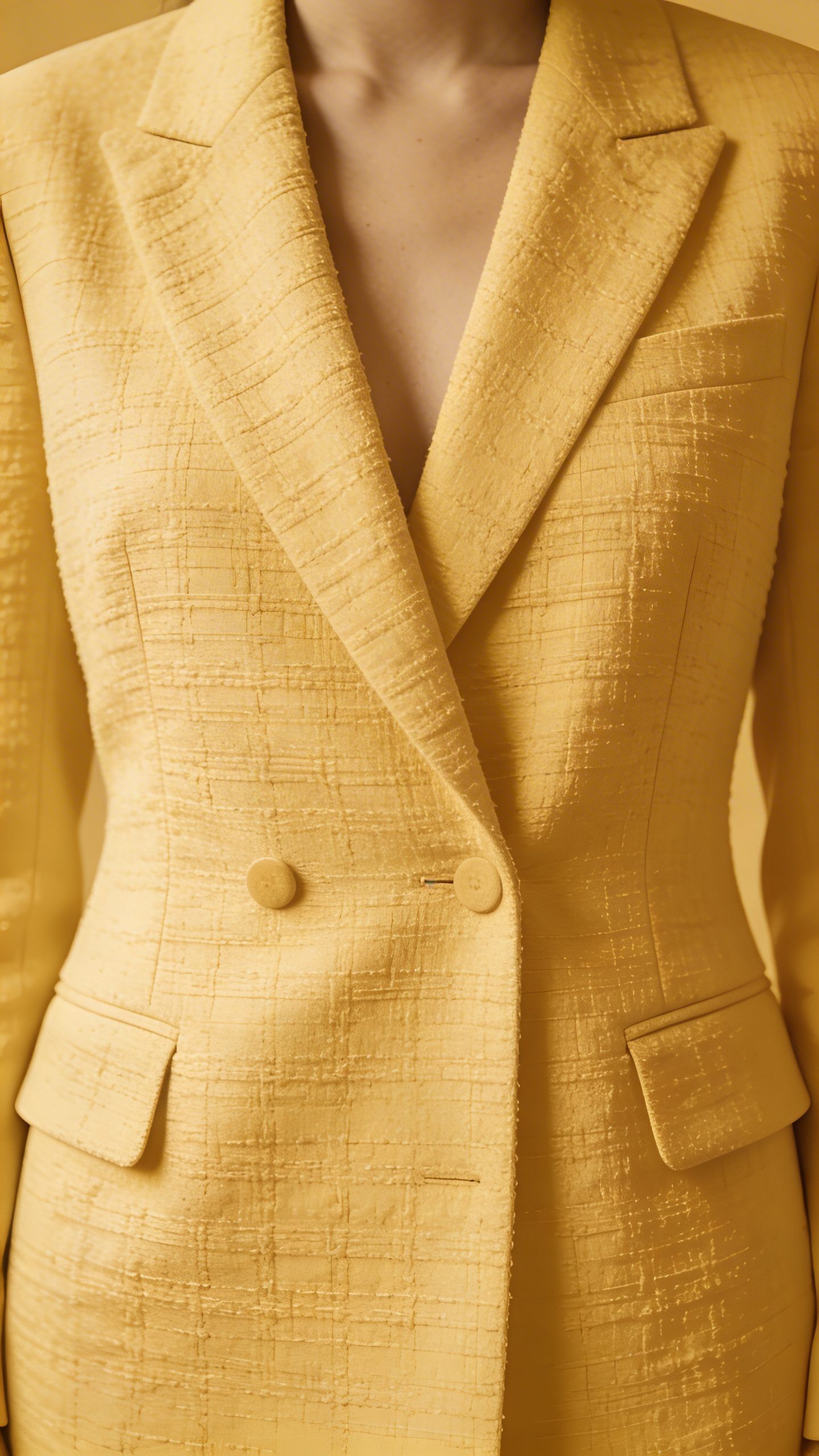 butter yellow monochrome blazer, textured fabric detail, soft light
