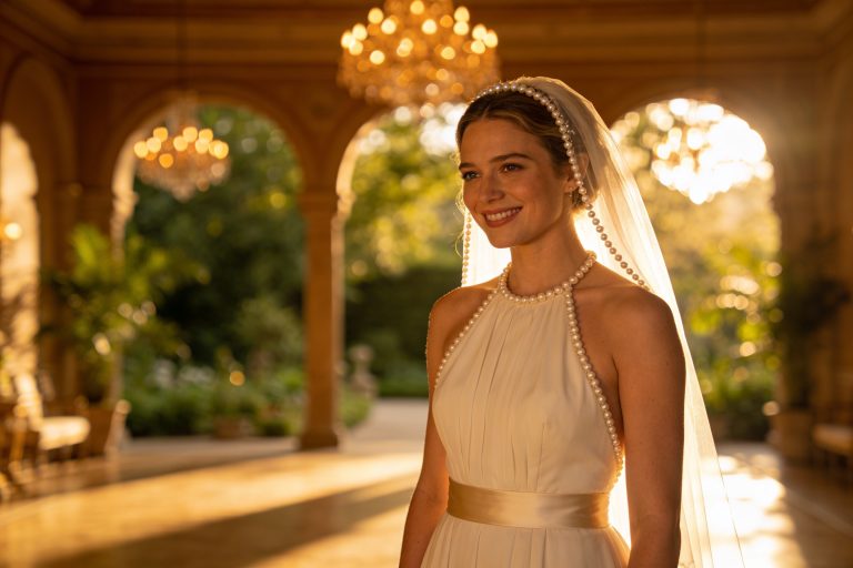 13 Wedding Dresses Halter Style with Pearl Accents: Gleaming Gowns