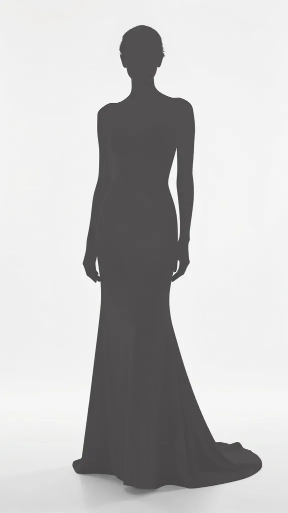 Alternate silhouette: a simple A-line gown with a modest long train, clean lines, no embellishments, posed against a plain white backdrop with soft front lighting.