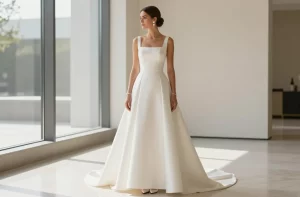 Square Neck Wedding Dress Ideas for a Clean Modern Look: Modern Minimalist Styles