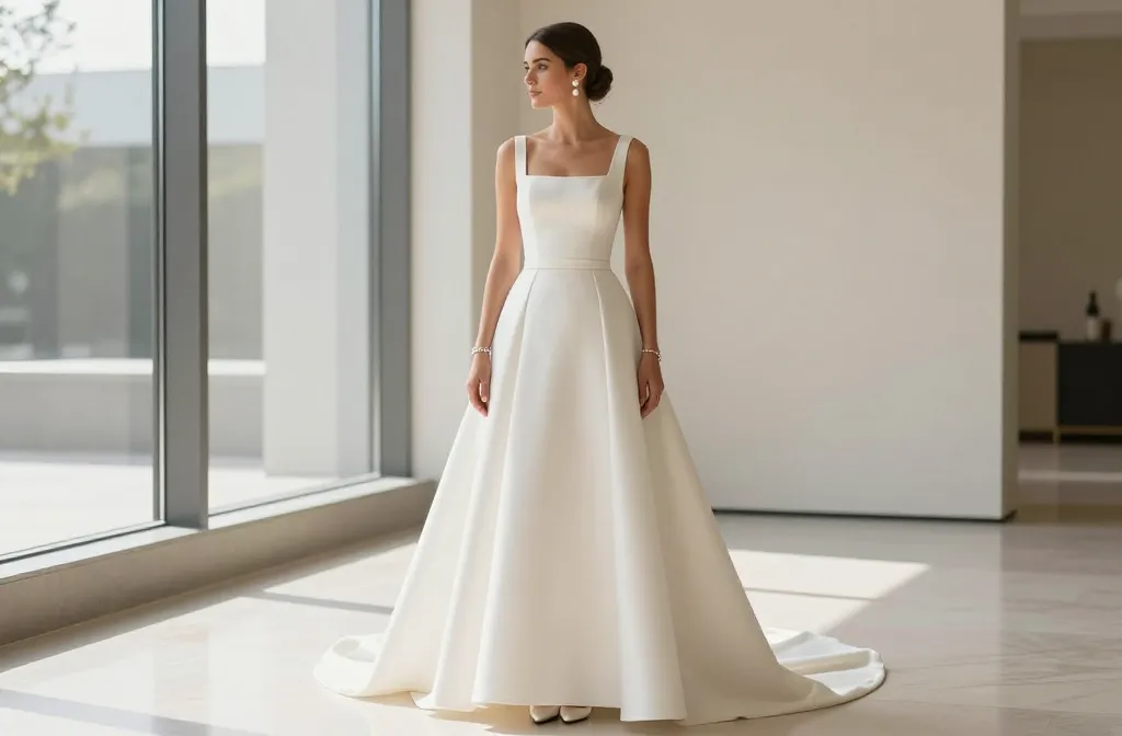 Square Neck Wedding Dress Ideas for a Clean Modern Look: Modern Minimalist Styles