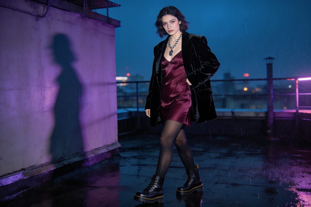 13 Dark Feminine Outfits with Doc Martens for an Edgy Romantic Look: Velvet & Leather Night