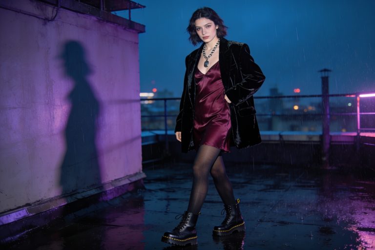 13 Dark Feminine Outfits with Doc Martens for an Edgy Romantic Look: Velvet & Leather Night