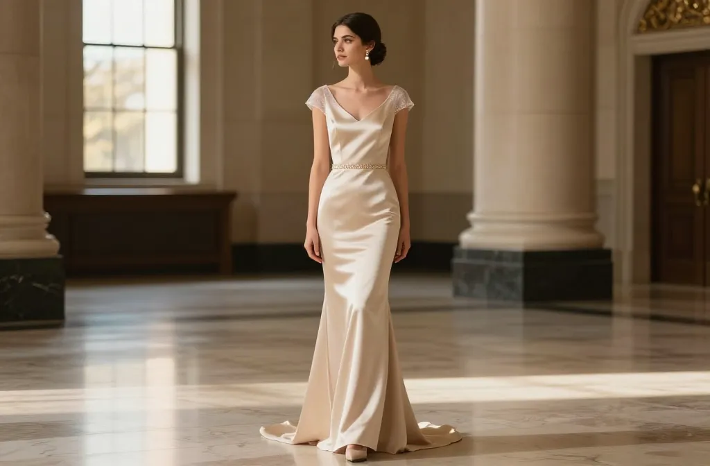 15 Courthouse Wedding Dresses for Fall and Winter Brides: Timeless Glow